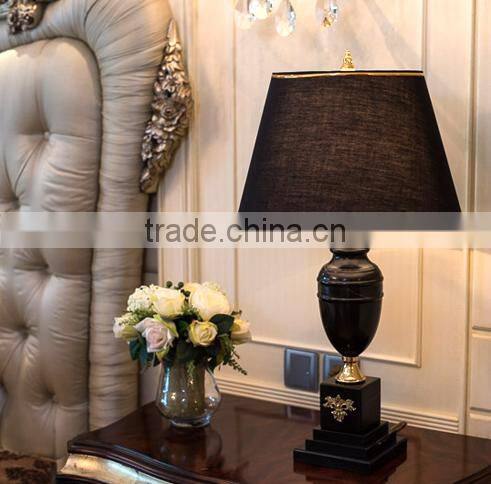 Price cup shape brass decoration black marble lamp body living room table lamp with fabric lampshade
