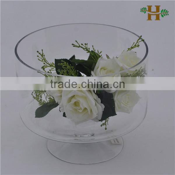 footed short stem cylinder glass fruit plate