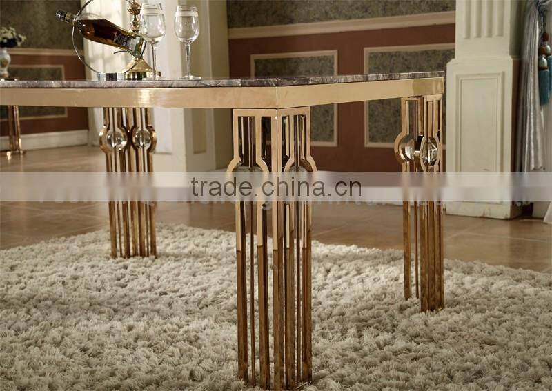 luxury rose gold stainless steel dining table design marble top