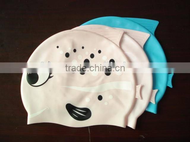 Funny cartoon fish and wave design silicone children swimming cap