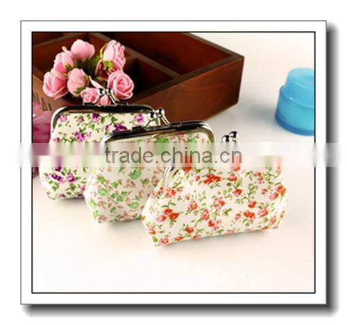 Fresh flower print cotton fabric metal button Coin wallet,pocket wallet for ladies