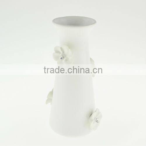 White Ceramic Matte Floral Pattern Vase with crystals from swarovski