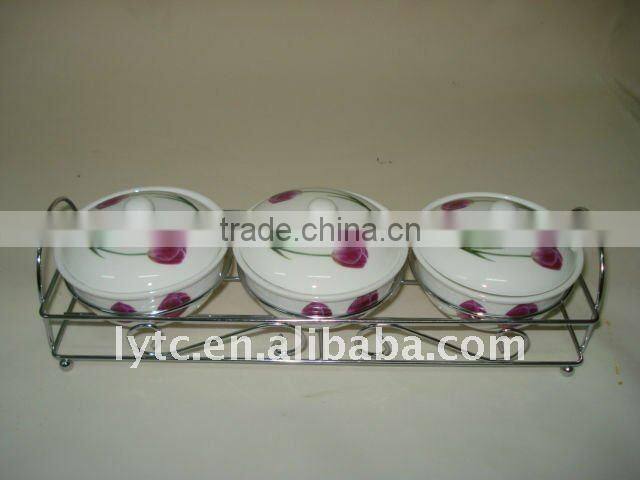 porcelain spice jar with iron rack