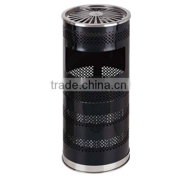 Flower pattern engraving round-shape trash can/ Art design stainless steel hotel ground dustbin with bottom GPX-127A Dark Green