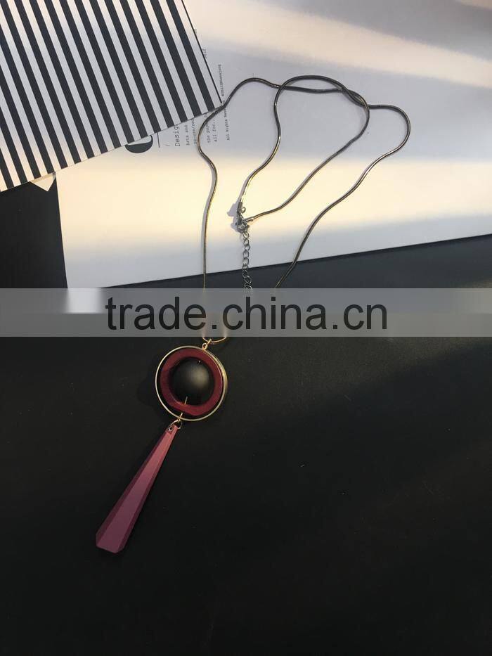 chunky bead ball wood hoop gold hoop rubber strip pendant necklace long geometric necklace