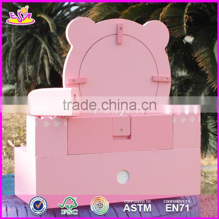 2017 New design lovely pink girls wooden toy dressing table W08H077