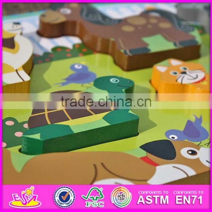 2016 new design educational 3d puzzle toy wooden animal shapes for kindergarten W14D021