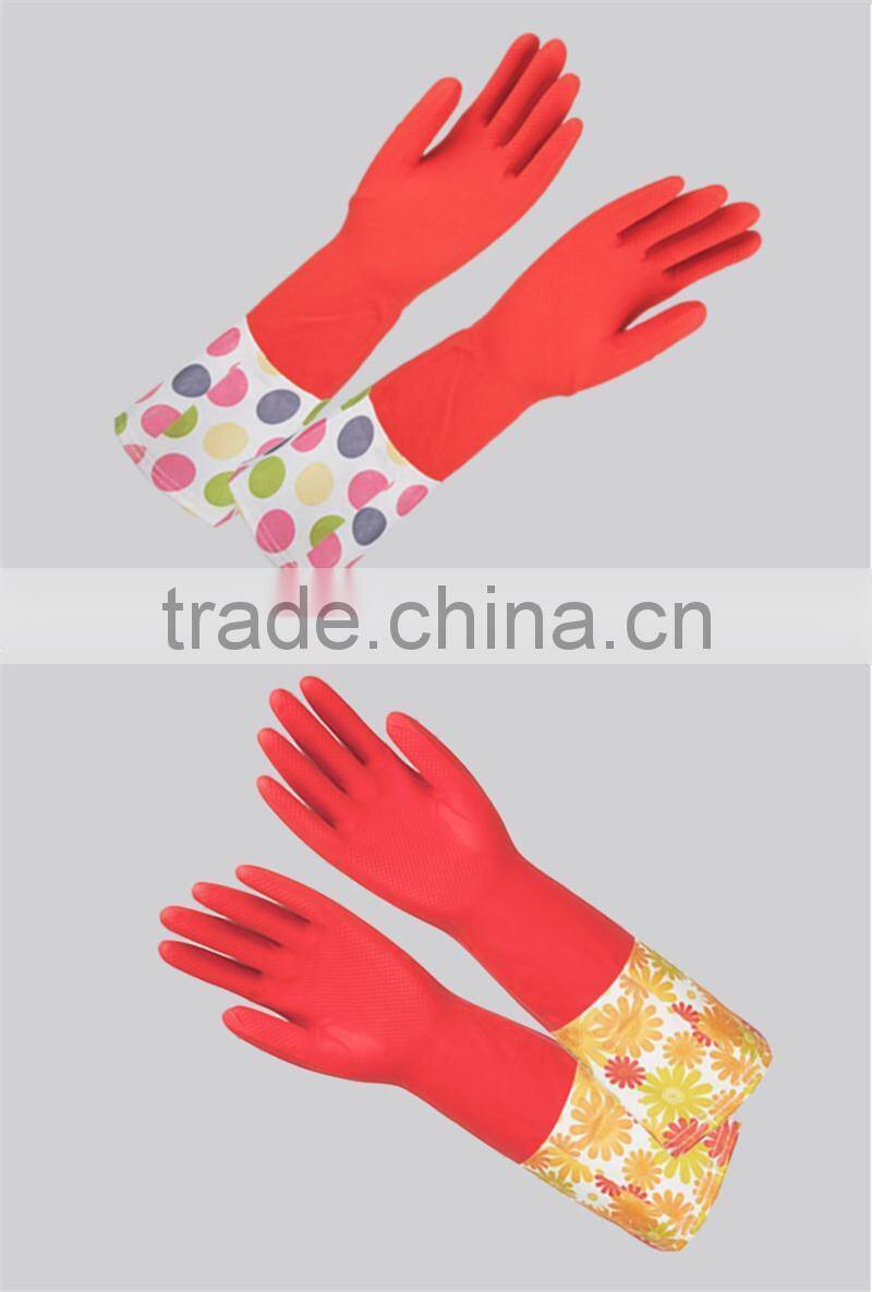 Household dish cleaning colorful long protective latex gloves,warm fleece-lined latex gloves