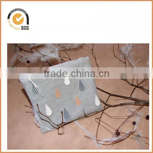 Gray canvas zipper pouch with water drop patterns By Chiqun CQ-H01038