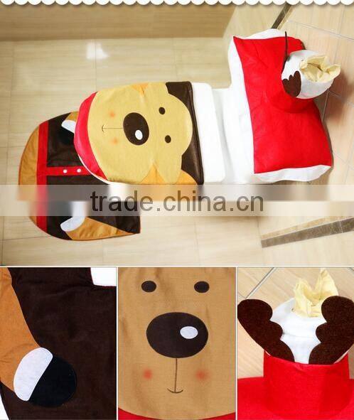 2016 new product cheap Set of 3pcs Xmas Santa Claus Closestool Toilet Seat Cover &Rug &Tank Cover