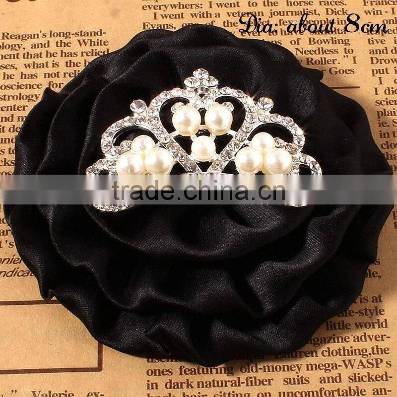 satin hanmade rose flower with crown for kids hair accessories
