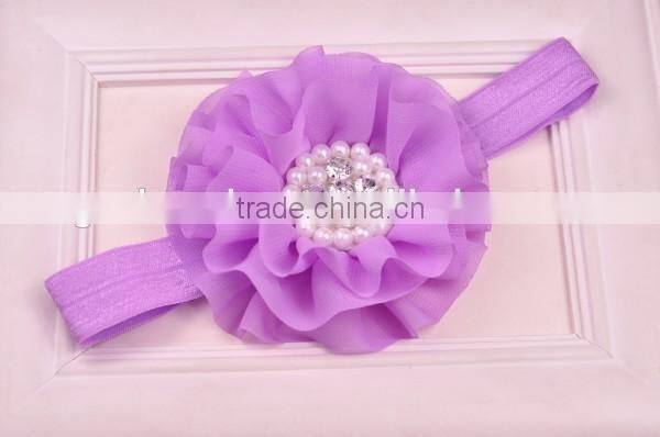 chiffon flower headband with pearl beads center for kids hair accessories