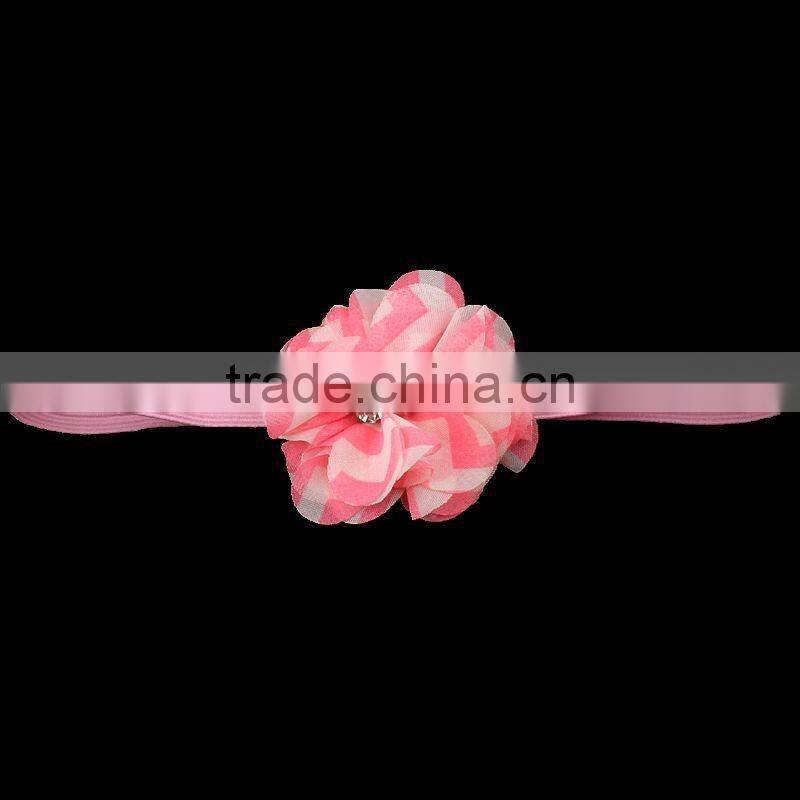 fabric chiffon flower headband with pearl beads center for kids hair accessories