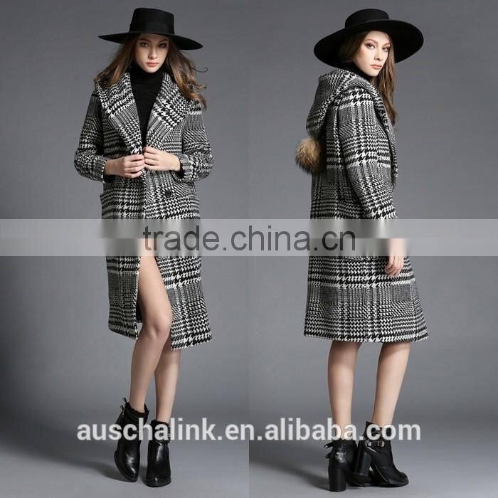 auschalink outdoor fashion women tweed hoodie coats plaid design