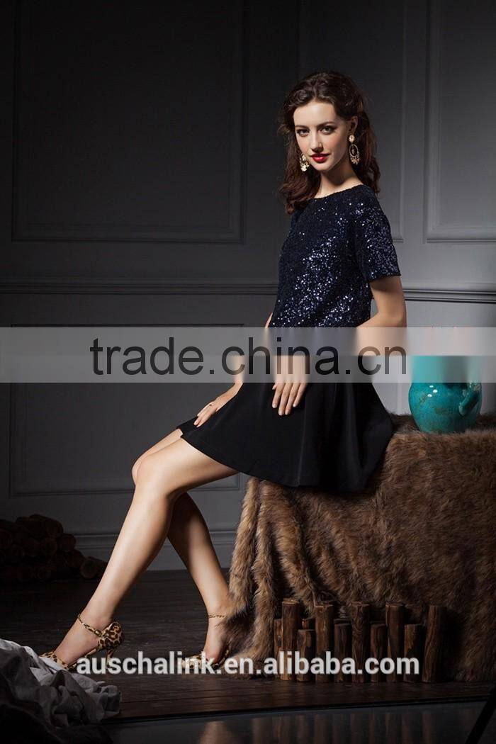 latest design summer hot sequin lady office t shirt low price