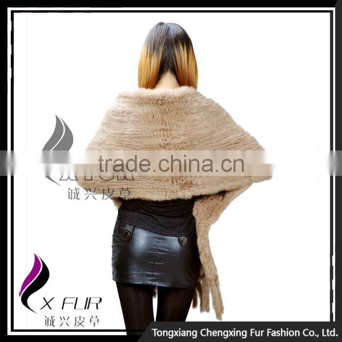 CX-B-01D 2016 Wholesale Stock Knitted Pocket Scarf Rabbit Fur Lady Fur Shawl