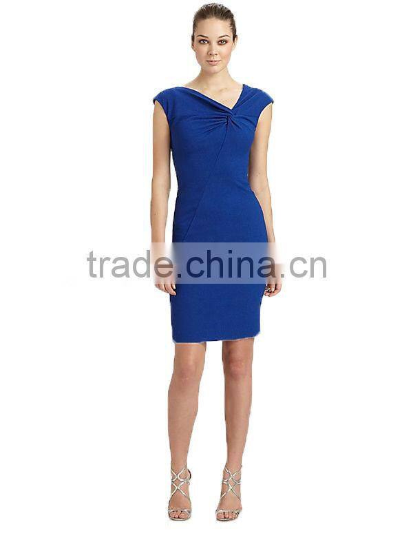Lady sexy bodycon royal asymmetrical dress career cap sleeve dresses