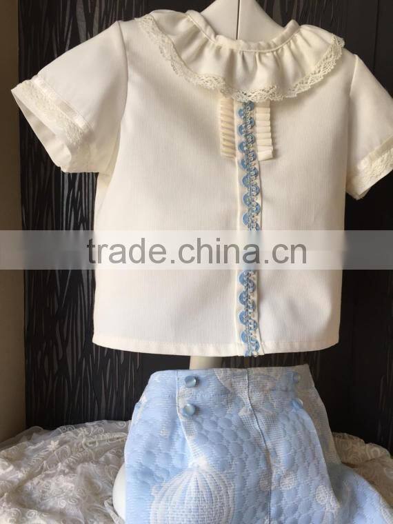 2017Kids Summer Outfit Baby Girls 2 Pcs Clothing Set Baby Falbala Top And Light Blue Short Set Newborn Girls Cotton Clothes Set