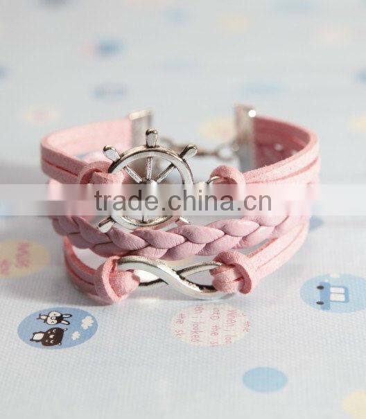 heart to heart bracelet, love with green flocking leather,brown baided Leather bracelet, friendship charm bracelet