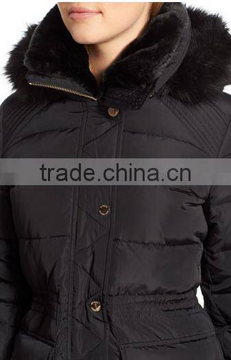 Wholesale 100% Nylon Shell Women's Slim Parka Jackets With Fur