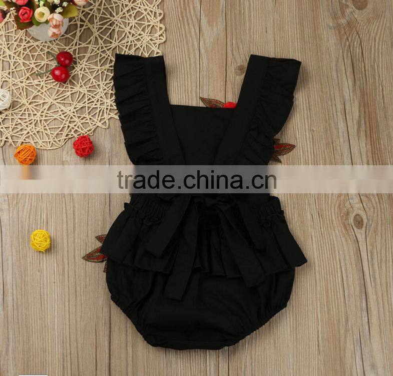 Rose Flower Decoration Cotton Fabric Handmade Baby Romper Flutter Jumpsuit