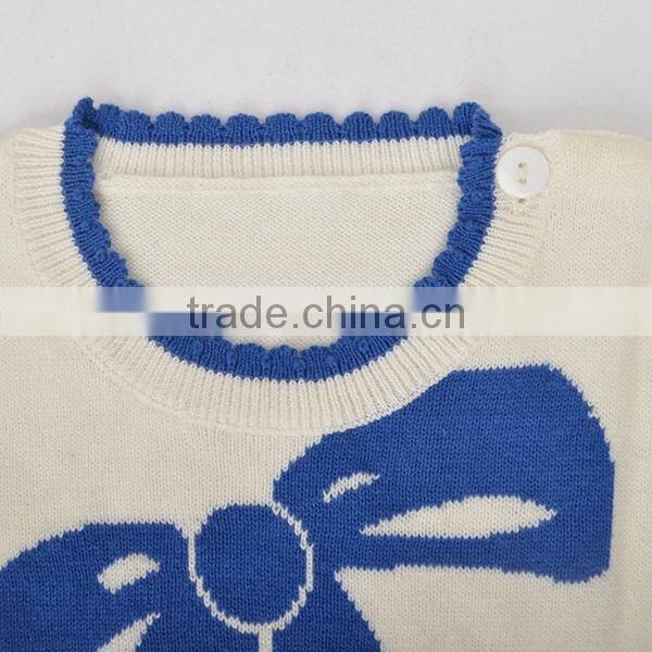Jacquard bowknot infant knitwear sweater scallop trim baby girl pullover sweater
