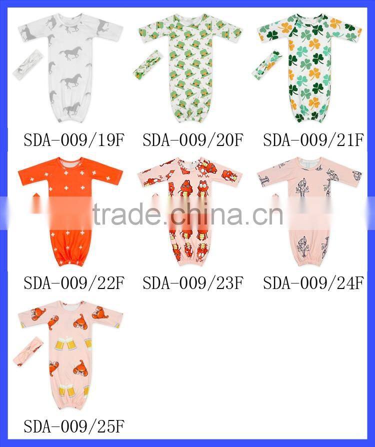 Stylish Little Boys&Girls Clothing Boutique Printing Pattern Baby Outdoor Sleeping Bag With Bow Headband Casual Suit Set