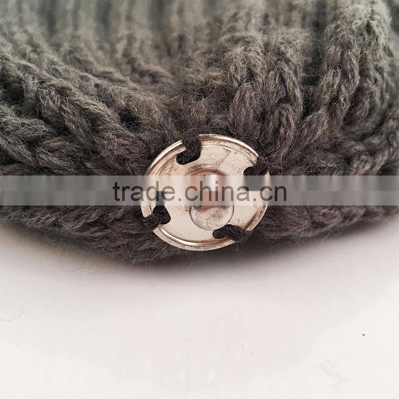 Myfur Dark Gray Wool Knitting Hat Couple Cap with Raccoon Fur Pompom