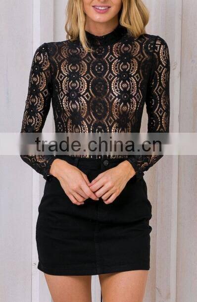 Runwaylover 114 Hot Sale 2017 Women Fashion Lace Transparent T-Shirt