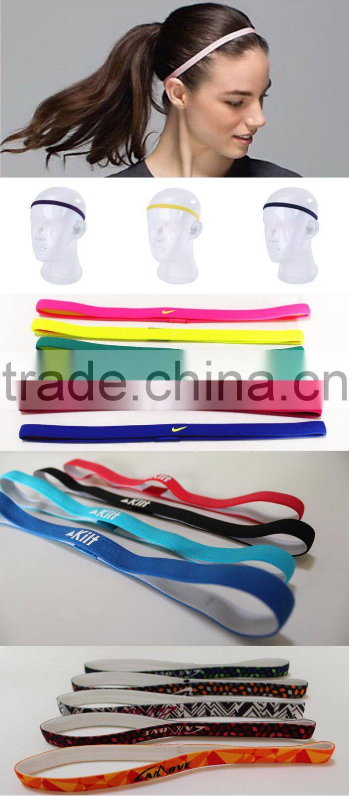 NON-SLIP Rubber Elastic Headband Stretch Strap Yoga Head Belt - Mini Bands Trendy Authentic Sportsbands - Accept Custom