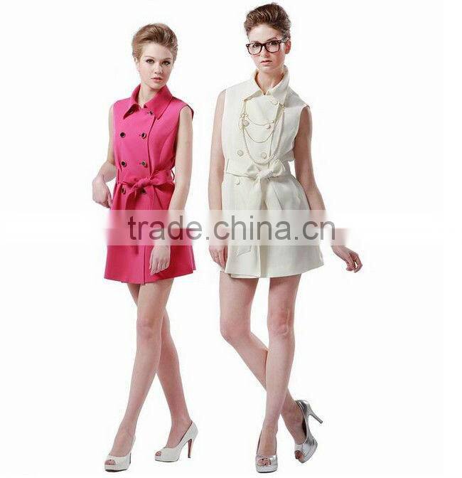 Plain Color Woman Sleeveless Dress with Belt