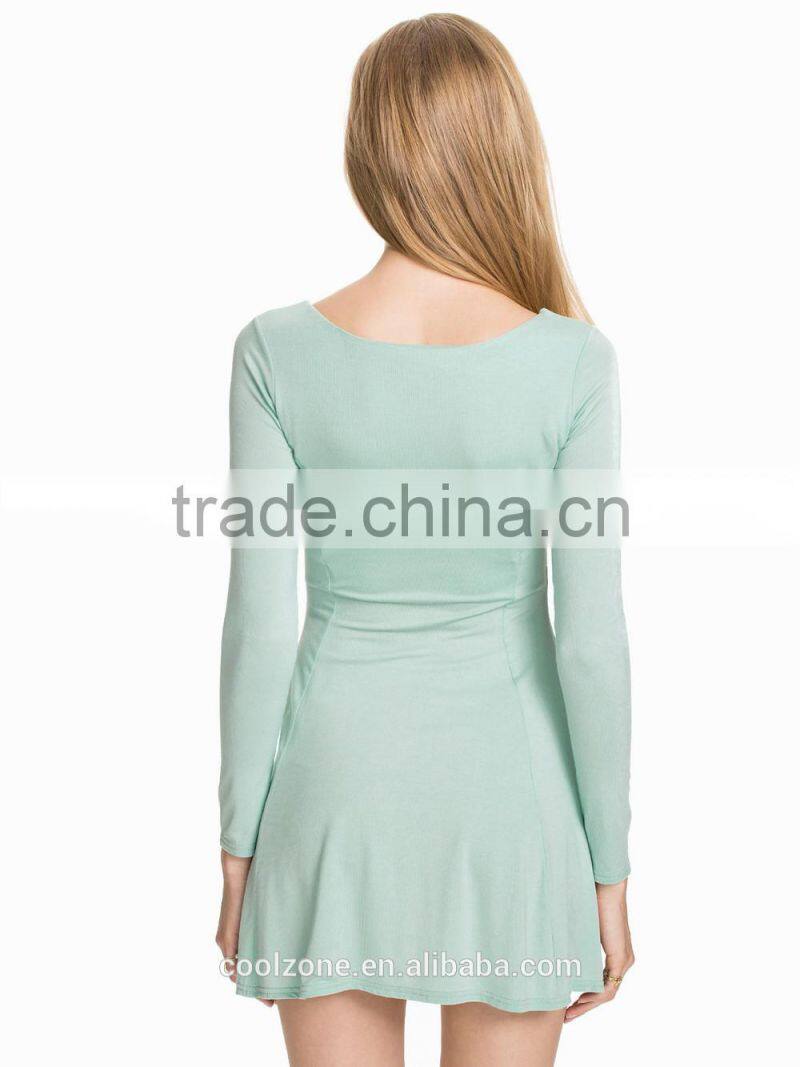 High quality long sleeve round neck skater dress cheap jersey dress