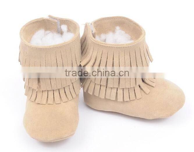 Fringed genuine leather suede baby boots