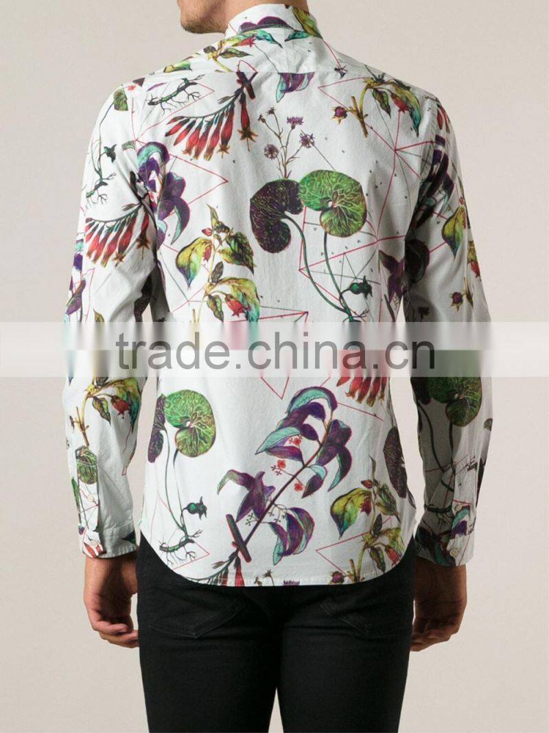 famous brand White cotton floral print shirt