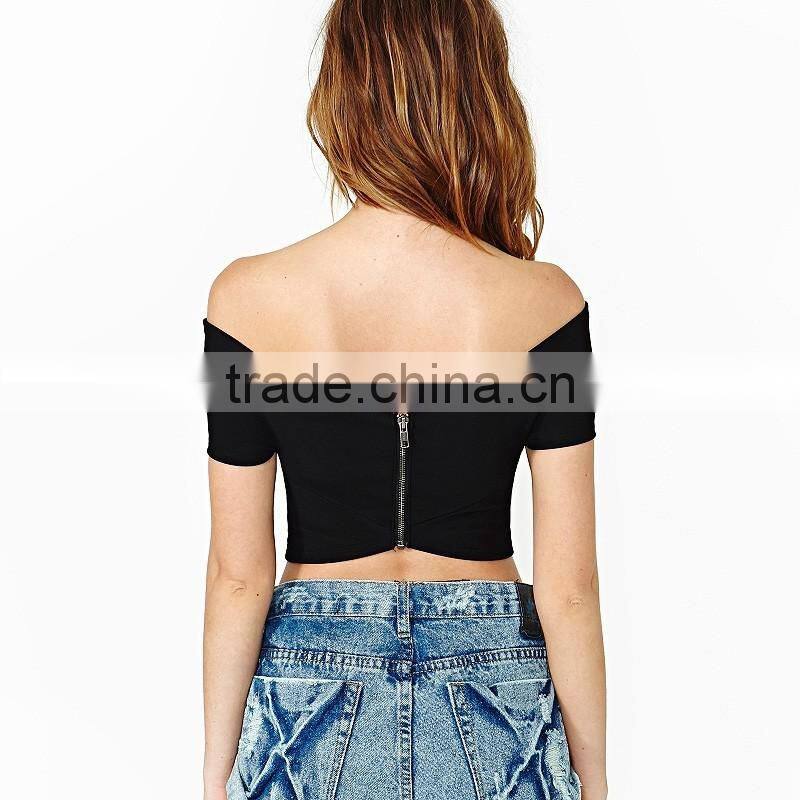 Women's cross front back zipper strapless t shirt