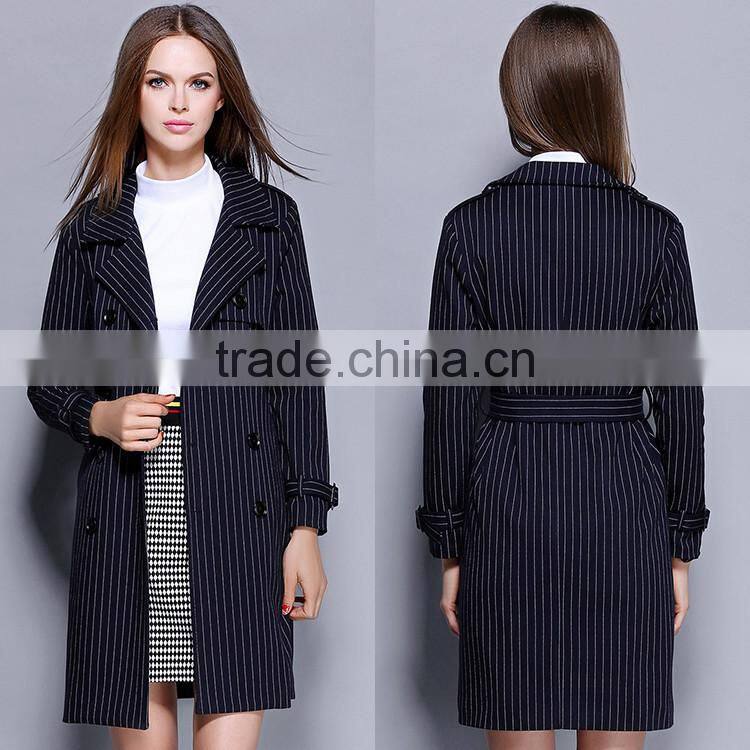2016 latest designs lady formal black stripe winter women's coat