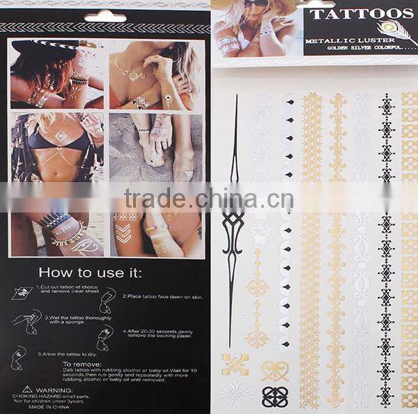 Latest Professional Removable Waterproof Metallic Temporary Belly Tattoos