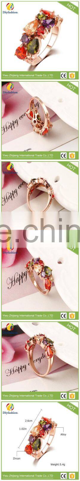 High Quality New Design Alloy Rose Gold Geometric Zircon Ring Wedding Colorful Crystal Rings Jewelry For Women