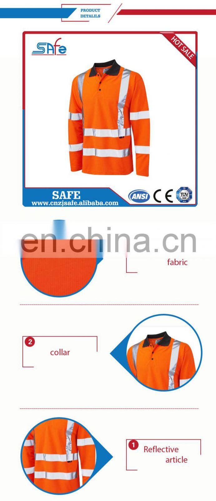 Long sleeve high visibility safety shirts with Pocket