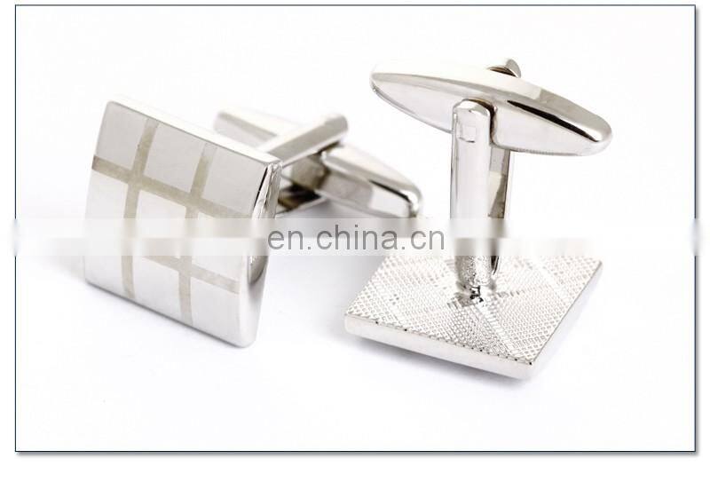 High Quality Grey Plaid Square Men Shirt Silver Cufflinks