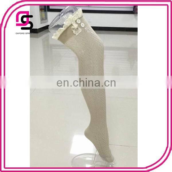 sexy lace top button detail over the knee high socks