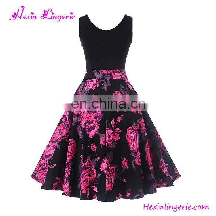 NO MOQ summer pleated sleeveless wholesale women ladies western one piece dress