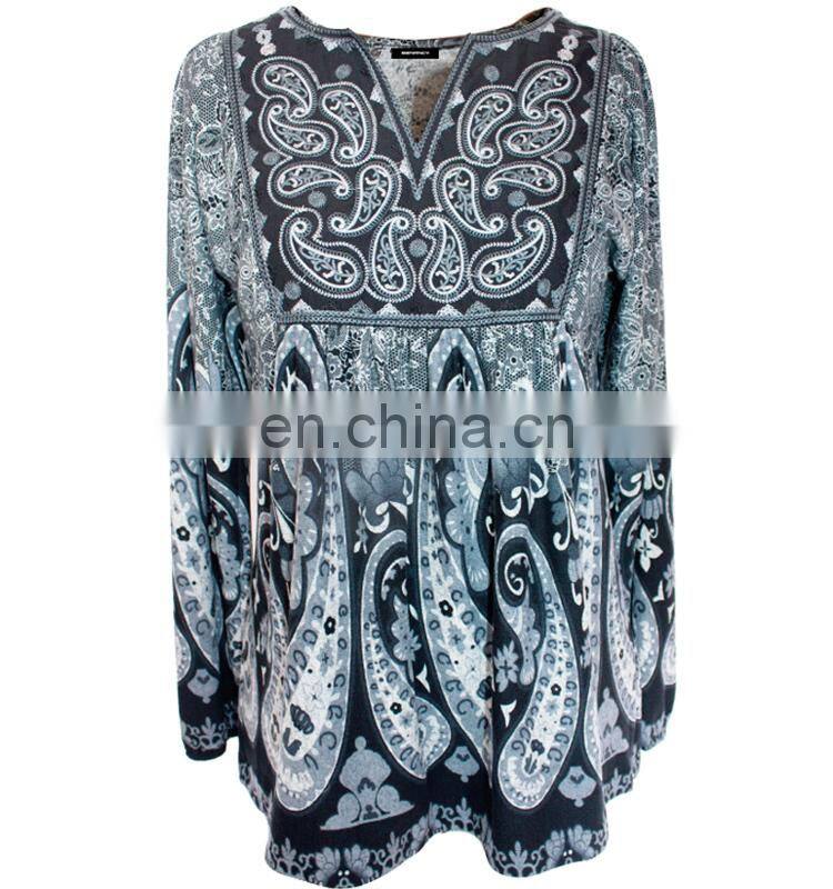 Front Embroidery and Paisley Print Komono Blouse For Women