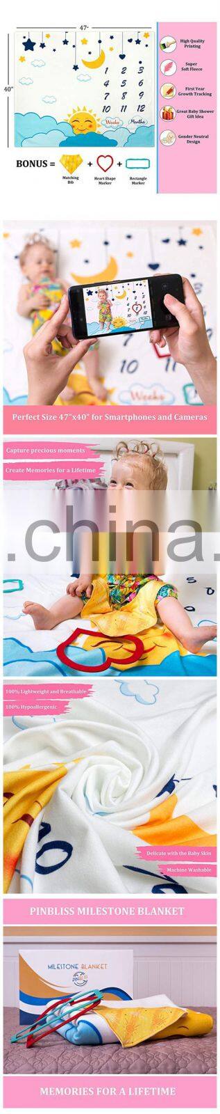 Premium Soft Fleece Monthly Milestone Blanket Personalized Baby Blanket for Newborn Baby Shower Photography Infant Blanket