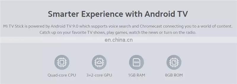 Global Version Mi TV Stick Android 4 K HDR 1GB RAM 8GB ROM Bluetooth 4.2 Mini TV Dongle Xiaomi Mi TV Stick