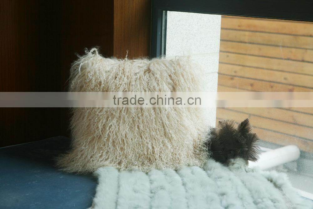 Soft long wool sheepskin throw pillow filling with polyester wadding,sponge