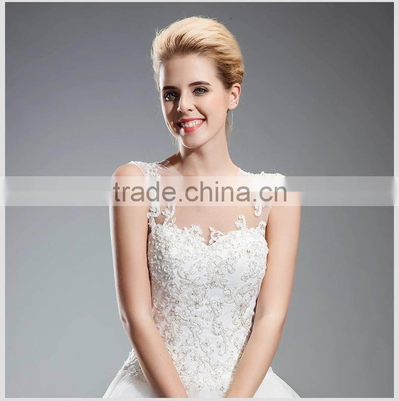 2014 new design round neckline organza alibaba wedding dress with applique