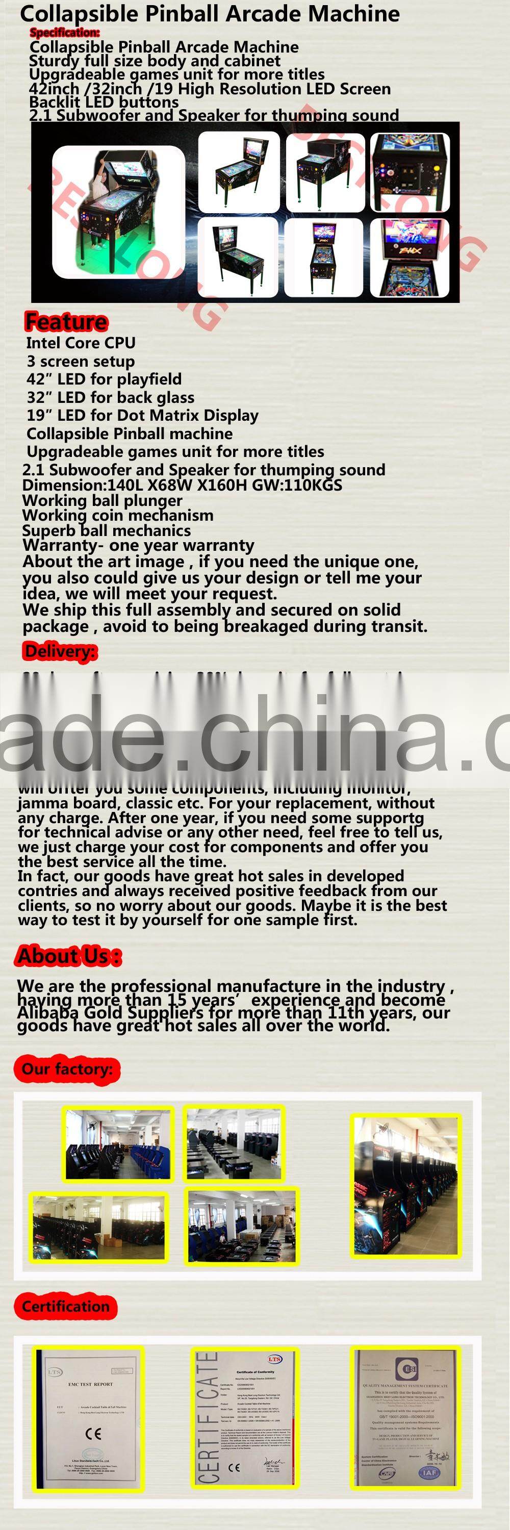 virtual pinball machine, arcade machine pinball games 430+games, 42/32/19inchLED Screen New Style Pinball Arcade Game Machine