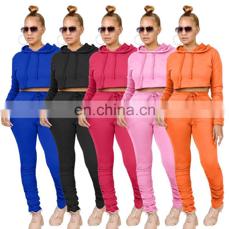 Factory wholesale custom spring and summer fashion sports and leisure women's hooded sweater slim pants sports suit