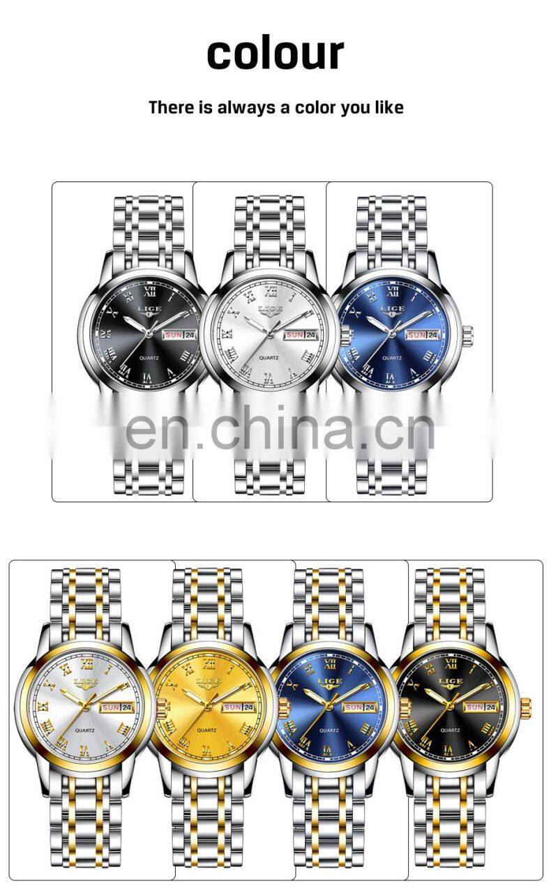 Lige 10007 New Stainless Steel Women Quartz Watch Waterproof Calendar Luxury Watches ladies Relogio Feminino